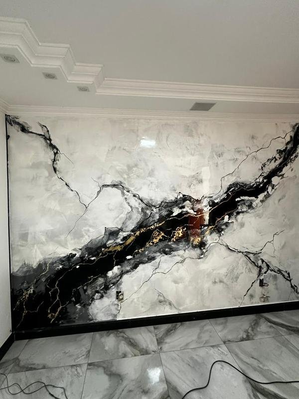 Efeito mármore Branco Carrara aplicado por aluno do método